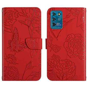 For ZTE Blade V30 Vita Skin Feel Butterfly Peony Embossed Leather Phone Case(Red)