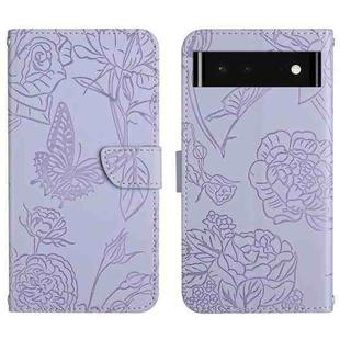 For Google Pixel 6 Skin Feel Butterfly Peony Embossed Leather Phone Case(Purple)