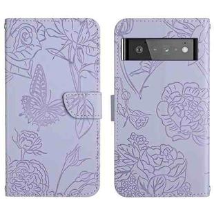 For Google Pixel 6 Pro Skin Feel Butterfly Peony Embossed Leather Phone Case(Purple)