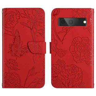 For Google Pixel 7 5G Skin Feel Butterfly Peony Embossed Leather Phone Case(Red)