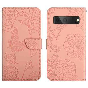 For Google Pixel 7 5G Skin Feel Butterfly Peony Embossed Leather Phone Case(Pink)