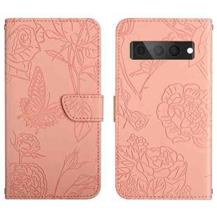 For Google Pixel 7 Pro 5G Skin Feel Butterfly Peony Embossed Leather Phone Case(Pink)