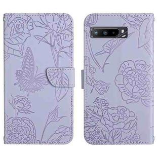For Asus ROG Phone 3 ZS661KS Skin Feel Butterfly Peony Embossed Leather Phone Case(Purple)