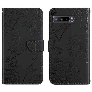 For Asus ROG Phone 3 ZS661KS Skin Feel Butterfly Peony Embossed Leather Phone Case(Black)