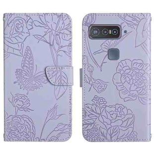 For Asus Smartphone for Snapdragon Insiders Skin Feel Butterfly Peony Embossed Leather Phone Case(Purple)