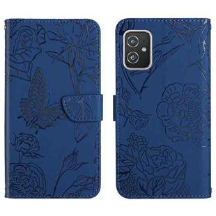 For Asus ZenFone 8 ZS590KS Skin Feel Butterfly Peony Embossed Leather Phone Case(Blue)