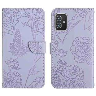 For Asus ZenFone 8 ZS590KS Skin Feel Butterfly Peony Embossed Leather Phone Case(Purple)