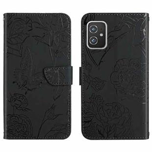 For Asus ZenFone 8 ZS590KS Skin Feel Butterfly Peony Embossed Leather Phone Case(Black)