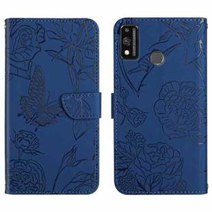 For Honor 9X Lite Skin Feel Butterfly Peony Embossed Leather Phone Case(Blue)