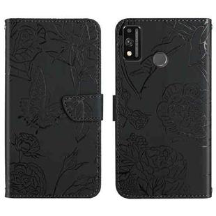 For Honor 9X Lite Skin Feel Butterfly Peony Embossed Leather Phone Case(Black)