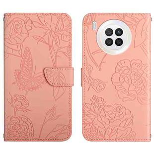 For Huawei nova 8i Skin Feel Butterfly Peony Embossed Leather Phone Case(Pink)