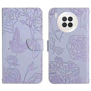 For Huawei nova 8i Skin Feel Butterfly Peony Embossed Leather Phone Case(Purple)