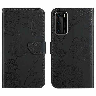 For Huawei P40 Skin Feel Butterfly Peony Embossed Leather Phone Case(Black)