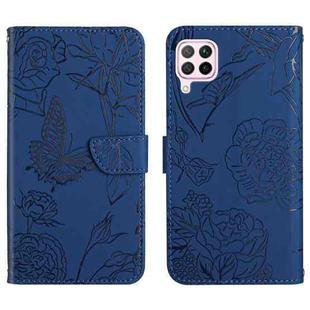 For Huawei P40 Lite Skin Feel Butterfly Peony Embossed Leather Phone Case(Blue)