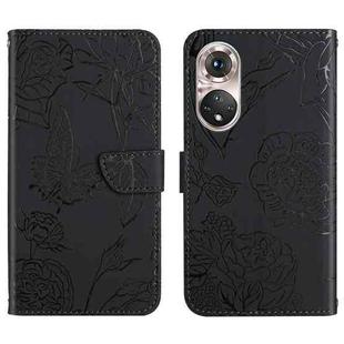 For Huawei P50 Pro Skin Feel Butterfly Peony Embossed Leather Phone Case(Black)