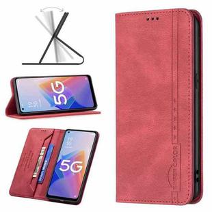 For OPPO A96 5G Magnetic RFID Blocking Anti-Theft Leather Phone Case(Red)