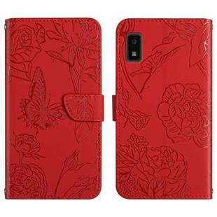 For Sharp Aquos Wish SHG06 Skin Feel Butterfly Peony Embossed Leather Phone Case(Red)