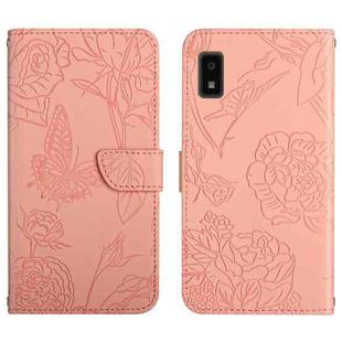 For Sharp Aquos Wish SHG06 Skin Feel Butterfly Peony Embossed Leather Phone Case(Pink)