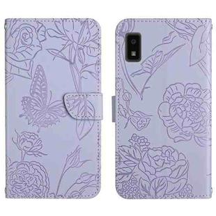 For Sharp Aquos Wish SHG06 Skin Feel Butterfly Peony Embossed Leather Phone Case(Purple)