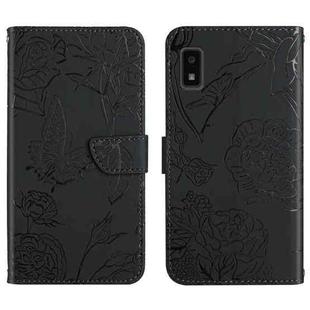 For Sharp Aquos Wish SHG06 Skin Feel Butterfly Peony Embossed Leather Phone Case(Black)