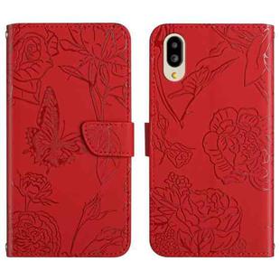 For Sharp Simple Sumaho 6 Skin Feel Butterfly Peony Embossed Leather Phone Case(Red)