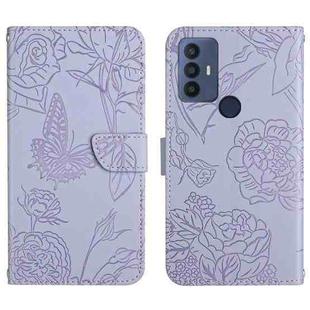 For Sharp Aquos V6 / V6 Plus Skin Feel Butterfly Peony Embossed Leather Phone Case(Purple)