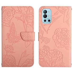 For OnePlus 9R Skin Feel Butterfly Peony Embossed Leather Phone Case(Pink)