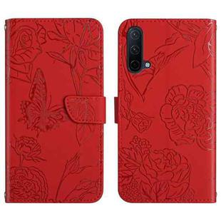 For OnePlus Nord CE 5G Skin Feel Butterfly Peony Embossed Leather Phone Case(Red)