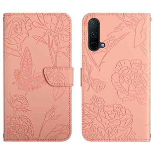 For OnePlus Nord CE 5G Skin Feel Butterfly Peony Embossed Leather Phone Case(Pink)
