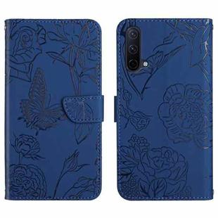For OnePlus Nord CE 5G Skin Feel Butterfly Peony Embossed Leather Phone Case(Blue)