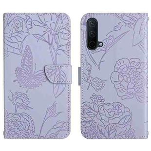 For OnePlus Nord CE 5G Skin Feel Butterfly Peony Embossed Leather Phone Case(Purple)