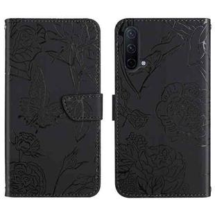 For OnePlus Nord CE 5G Skin Feel Butterfly Peony Embossed Leather Phone Case(Black)