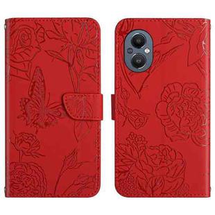 For OnePlus Nord N20 5G Skin Feel Butterfly Peony Embossed Leather Phone Case(Red)