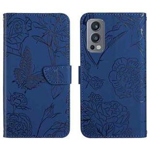 For OnePlus Nord 2 5G Skin Feel Butterfly Peony Embossed Leather Phone Case(Blue)