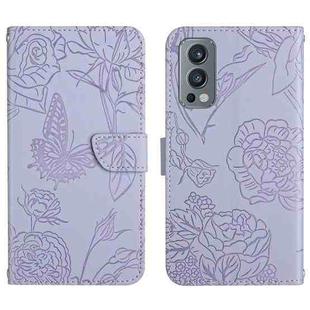 For OnePlus Nord 2 5G Skin Feel Butterfly Peony Embossed Leather Phone Case(Purple)