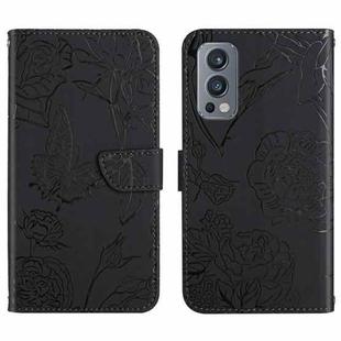For OnePlus Nord 2 5G Skin Feel Butterfly Peony Embossed Leather Phone Case(Black)