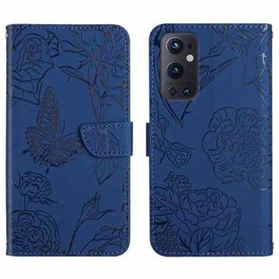 For OnePlus 9 Pro Skin Feel Butterfly Peony Embossed Leather Phone Case(Blue)