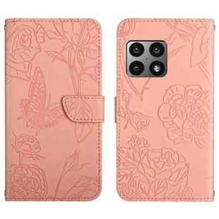 For OnePlus 10 Pro Skin Feel Butterfly Peony Embossed Leather Phone Case(Pink)