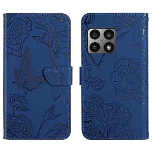 For OnePlus 10 Pro Skin Feel Butterfly Peony Embossed Leather Phone Case(Blue)