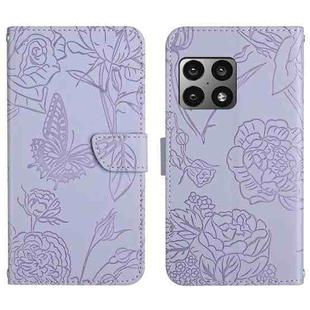 For OnePlus 10 Pro Skin Feel Butterfly Peony Embossed Leather Phone Case(Purple)