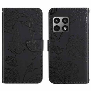 For OnePlus 10 Pro Skin Feel Butterfly Peony Embossed Leather Phone Case(Black)