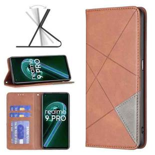 For OPPO Realme 9 Pro Prismatic Invisible Magnetic Leather Phone Case(Brown)