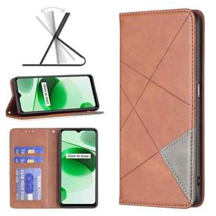 For OPPO Realme C35 Prismatic Invisible Magnetic Leather Phone Case(Brown)