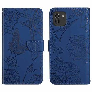 For Samsung Galaxy A03 164mm Skin Feel Butterfly Peony Embossed Leather Phone Case(Blue)