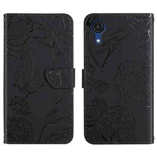 For Samsung Galaxy A03 Core Skin Feel Butterfly Peony Embossed Leather Phone Case(Black)