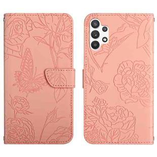 For Samsung Galaxy A13 4G Skin Feel Butterfly Peony Embossed Leather Phone Case(Pink)