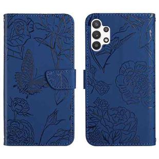 For Samsung Galaxy A13 4G Skin Feel Butterfly Peony Embossed Leather Phone Case(Blue)