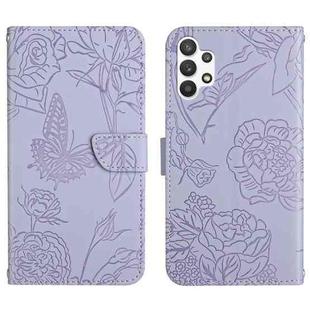 For Samsung Galaxy A13 4G Skin Feel Butterfly Peony Embossed Leather Phone Case(Purple)