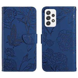 For Samsung Galaxy A23 4G Skin Feel Butterfly Peony Embossed Leather Phone Case(Blue)