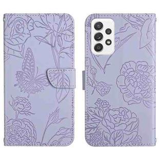 For Samsung Galaxy A32 4G Skin Feel Butterfly Peony Embossed Leather Phone Case(Purple)
